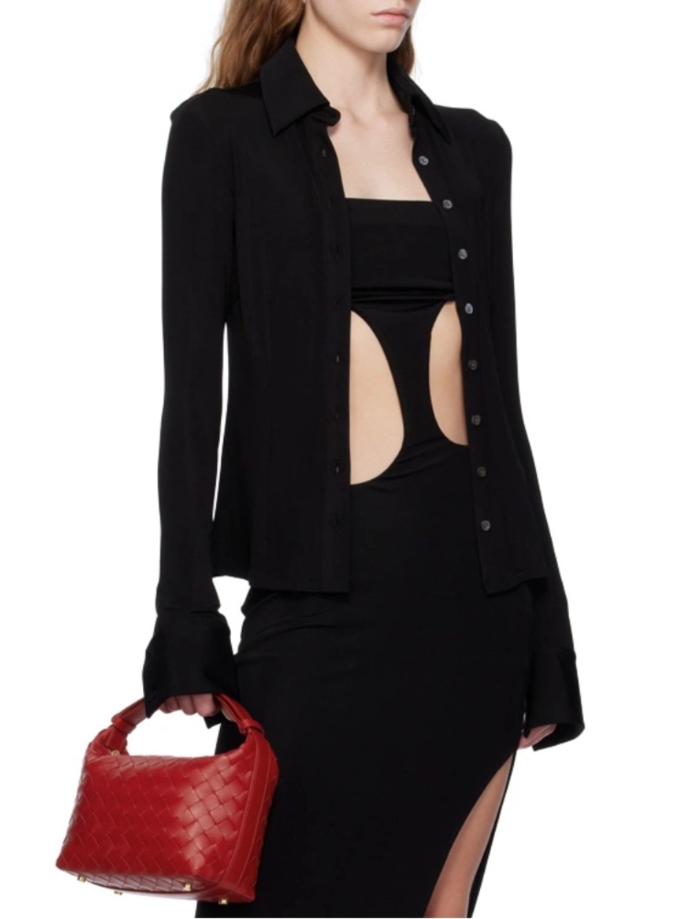 Louisa Ballou long sleeve button up shirt XS black stretch sexy cool girl luxury